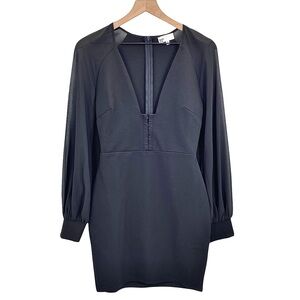 by the way Little Black Dress Sheer Balloon Long Sleeves V-Neck Mini Dress | XS